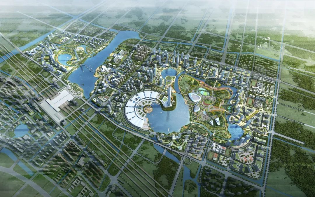 美奂的新城夜景与未来光彩夺目的长三角研发社区群楼华灯初上时灯光设