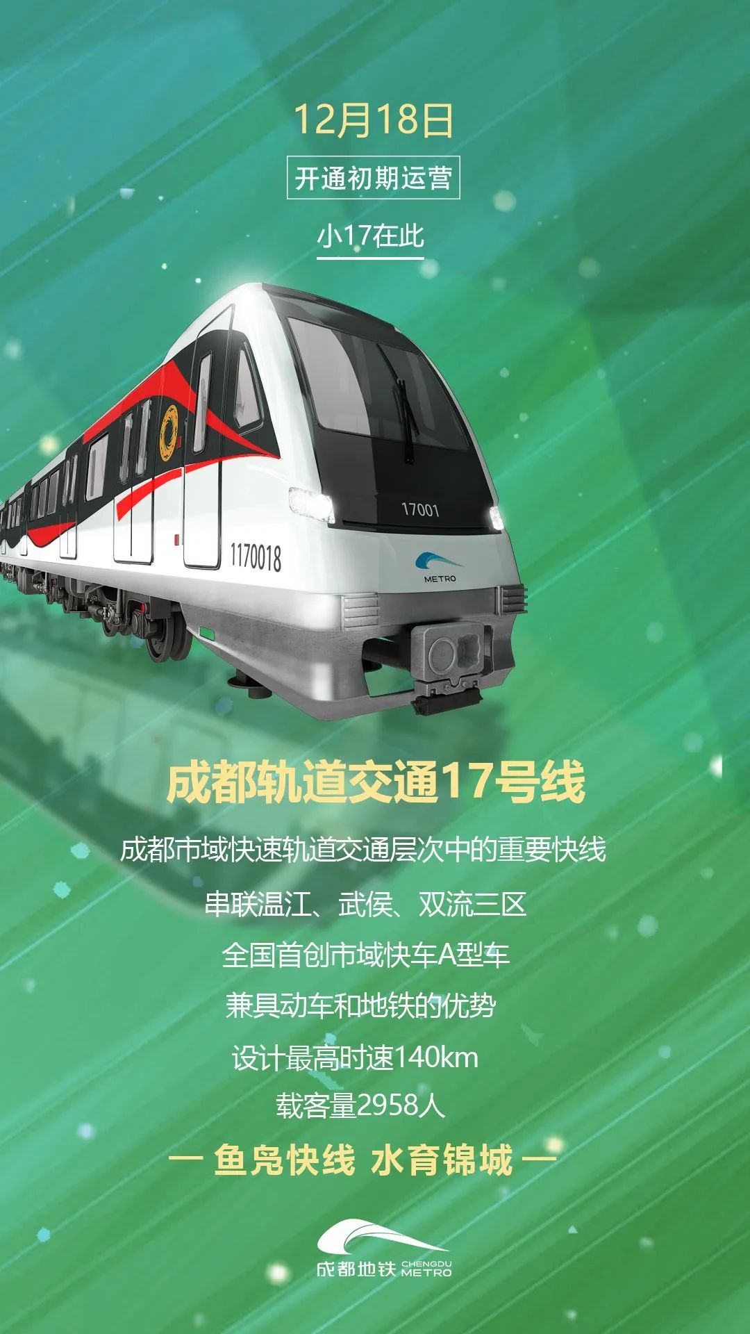 (图据成都地铁)17号线一期,西起温江区金星站,东至武侯区机投桥站,全