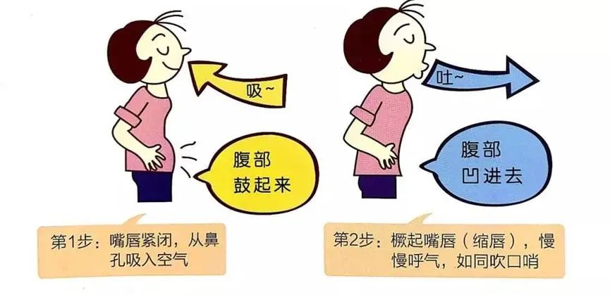 2,用鼻吸气,再用口呼气.3,一呼一吸保持在15秒钟左右.