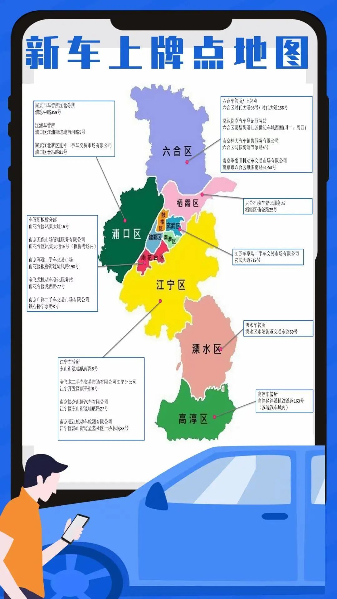别扎堆了南京车管所发布新车上牌点地图