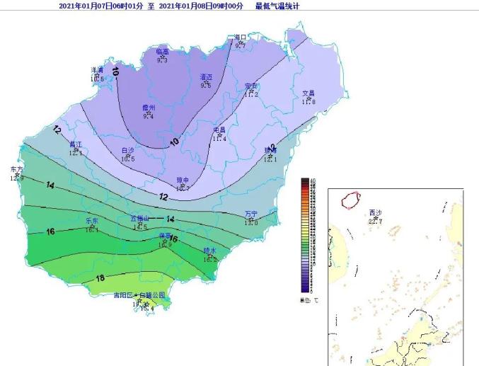 呱底啦海南8个市县最低气温将降至7及以下