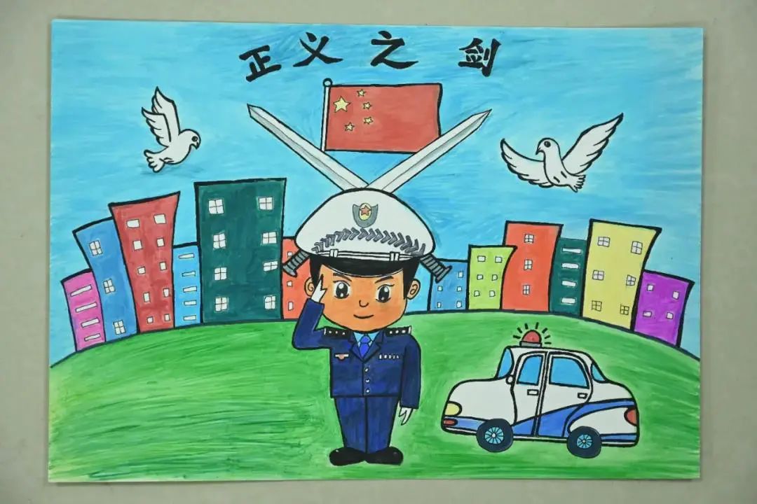 警察海报手绘画作品图片