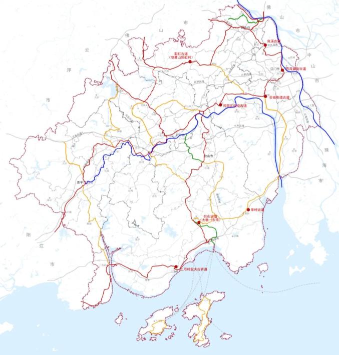 【文化线路载体】▼主要显示承载南粤古驿道的国道,省道,县道等交通