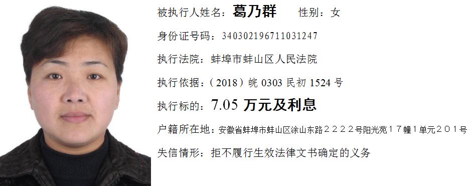 蚌埠中院失信被执行人曝光台(1)