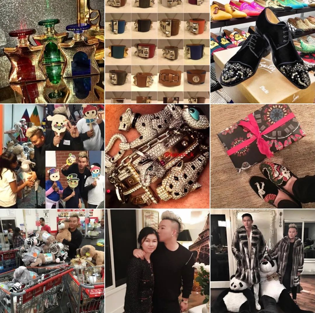 他就已经很有名了,疯狂发各种奢侈品,还有和母亲的合照:kane是新加坡