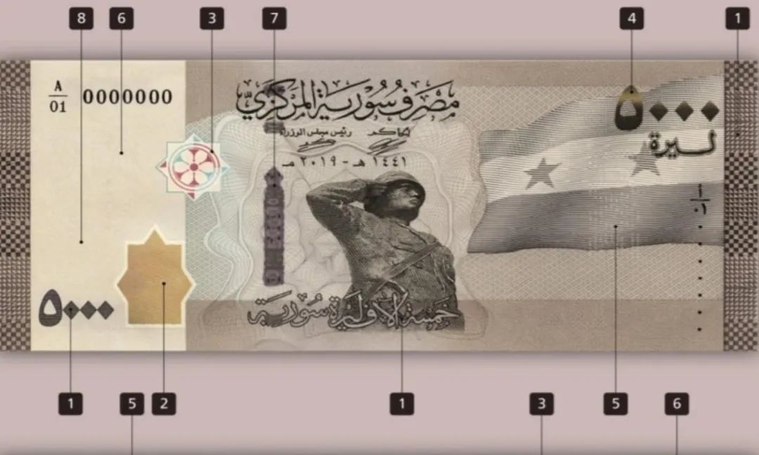 叙利亚中央银行发行新的面值5,000叙镑钞票