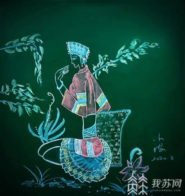 网红美术老师粉笔画图片