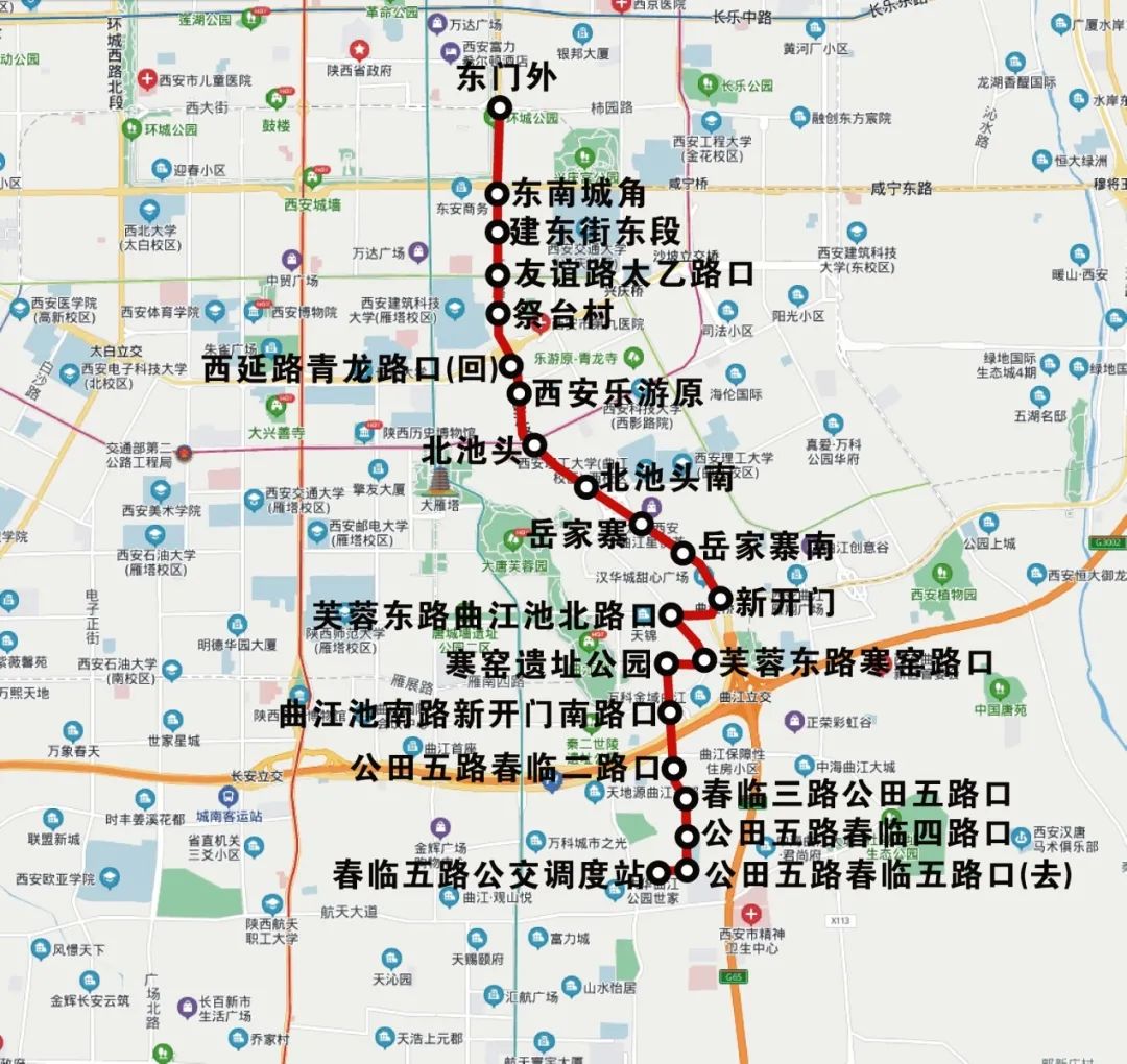 路口,公田五路春临二路口(回),曲江池南路新开门南路口,寒窑遗址公园
