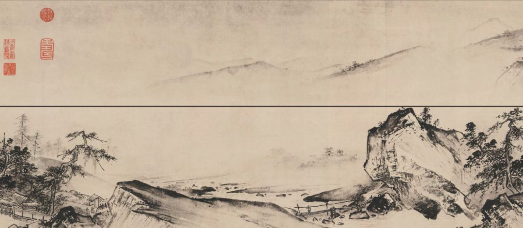 夏圭画山石和树木的时候先用淡墨迅速涂染趁墨迹欲干未干之时用去掉毫