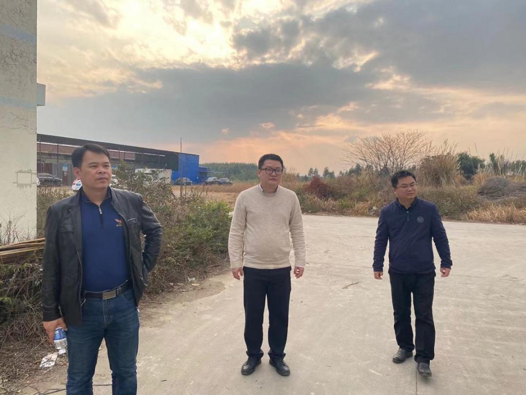 在阳光防水项目现场,骆平原仔细查看了项目土地平整工