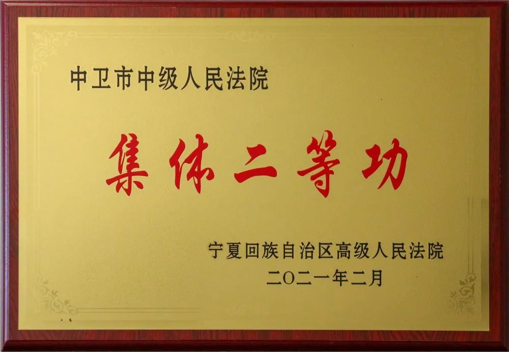 中卫中院被自治区高院荣记集体二等功