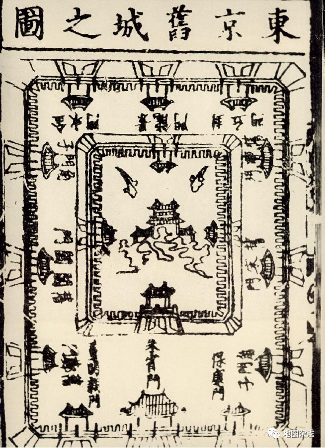 《東京舊城之圖》採用平立面結合的形象畫法表現北宋都城東京開封的