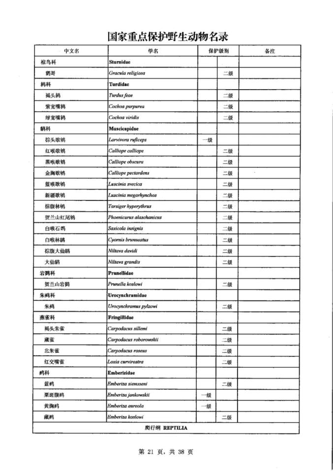 保护生物多样性丨新版国家重点保护野生动物名录公布