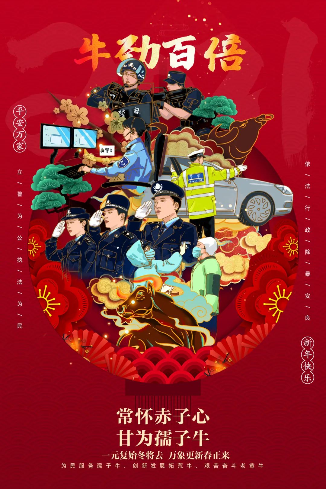 全国公安漫联祝所有节日在岗的警察蜀黍牛气冲天,新春大吉!
