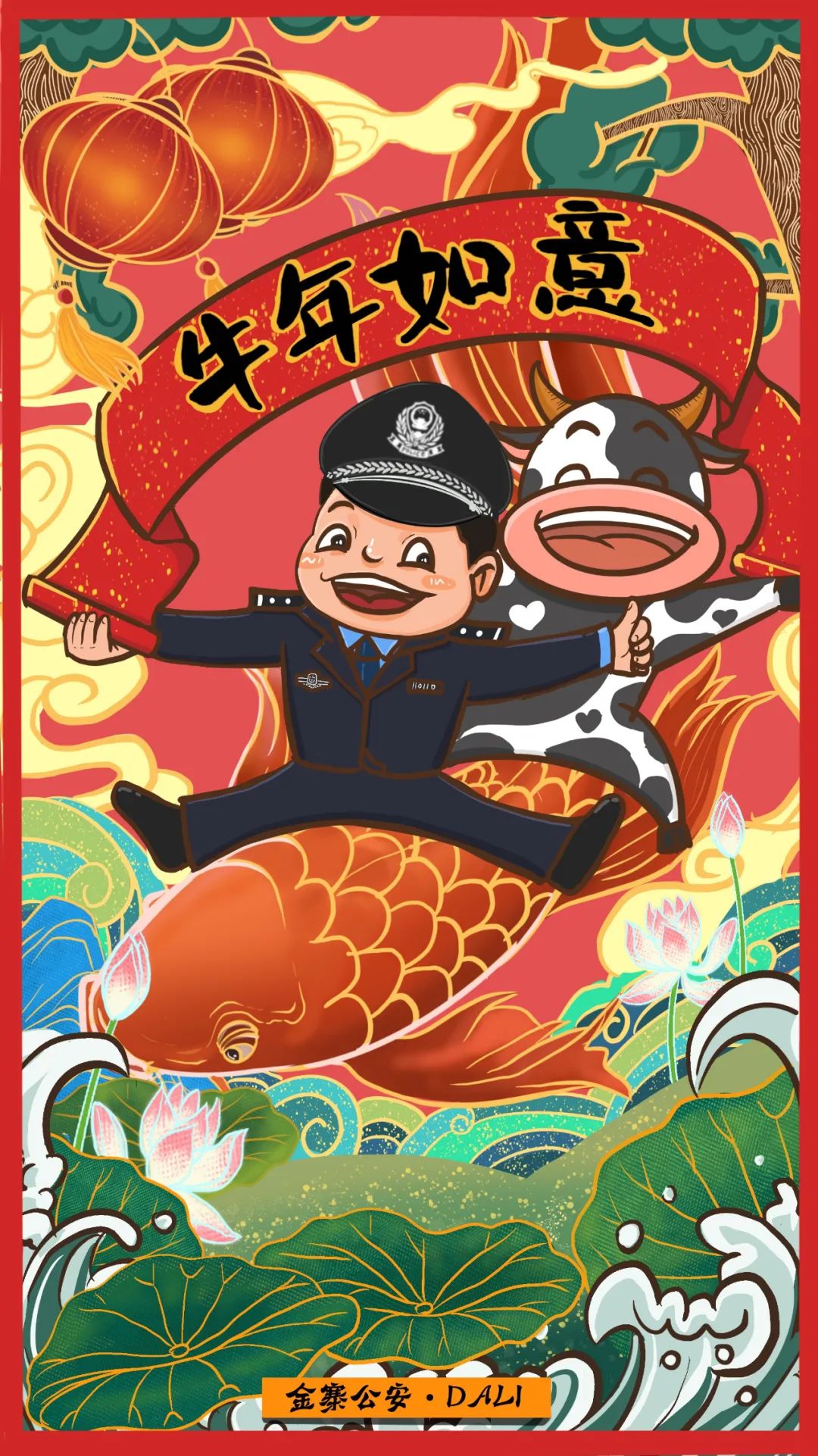全国公安漫联祝所有节日在岗的警察蜀黍牛气冲天,新春大吉!
