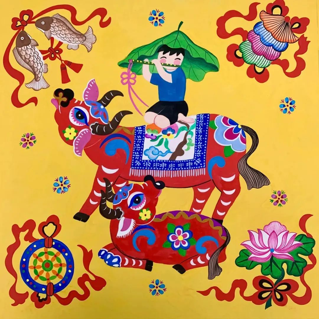 锦绣乾坤72黄胜男《福牛》-金牛喜迎春 福到把喜报九牛闹新春2021