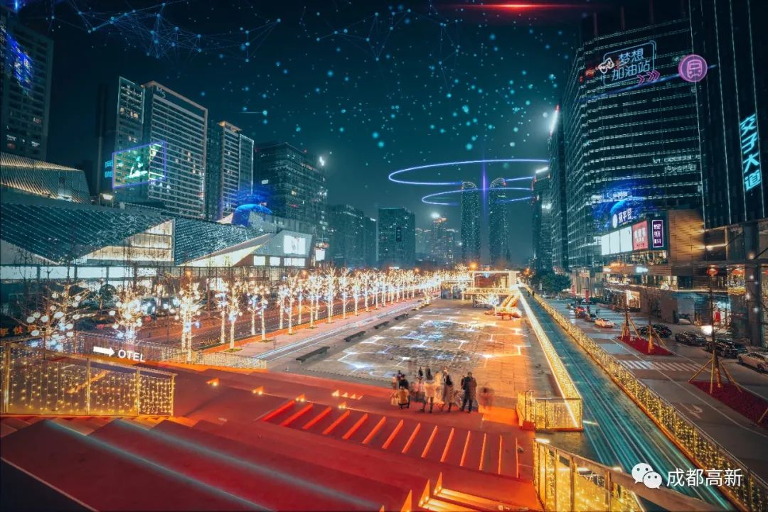 霓虹闪烁缔造灯光盛宴,↓↓↓璀璨夜景高清视频交子金融大街彰显着