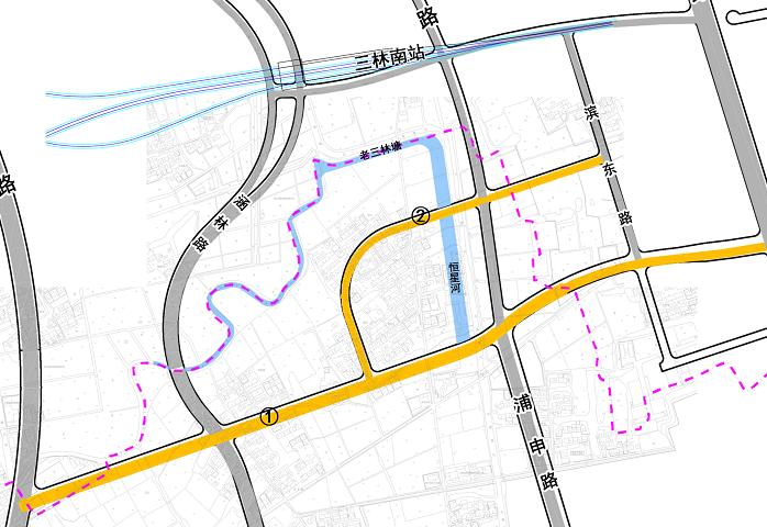 ①东西向道路,西起浦业路,东讫浦星公路★本次需要命名的道路为标黄