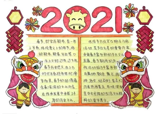 2021牛年春節手抄報古詩年俗素材祝福詞