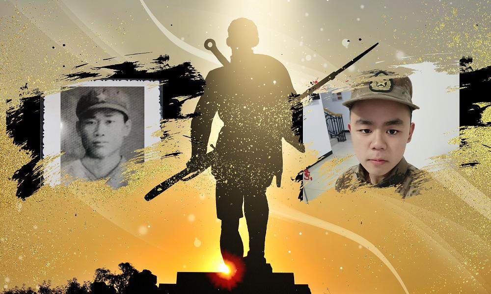 上等兵战士李奕杰与爷爷 他们是耀眼的灯塔 指引前进方向的红船