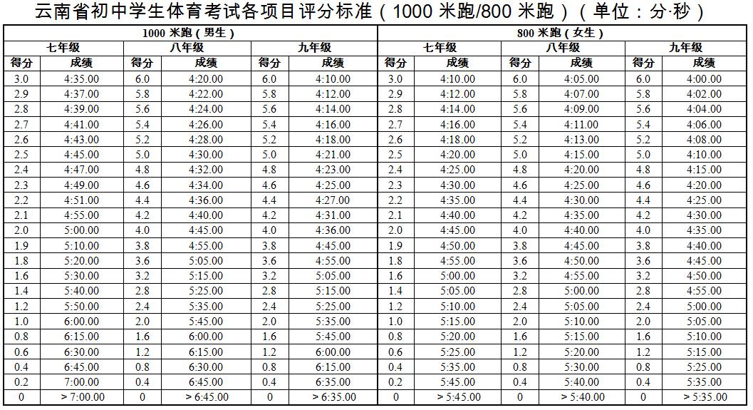 20米折返跑成绩对照表图片