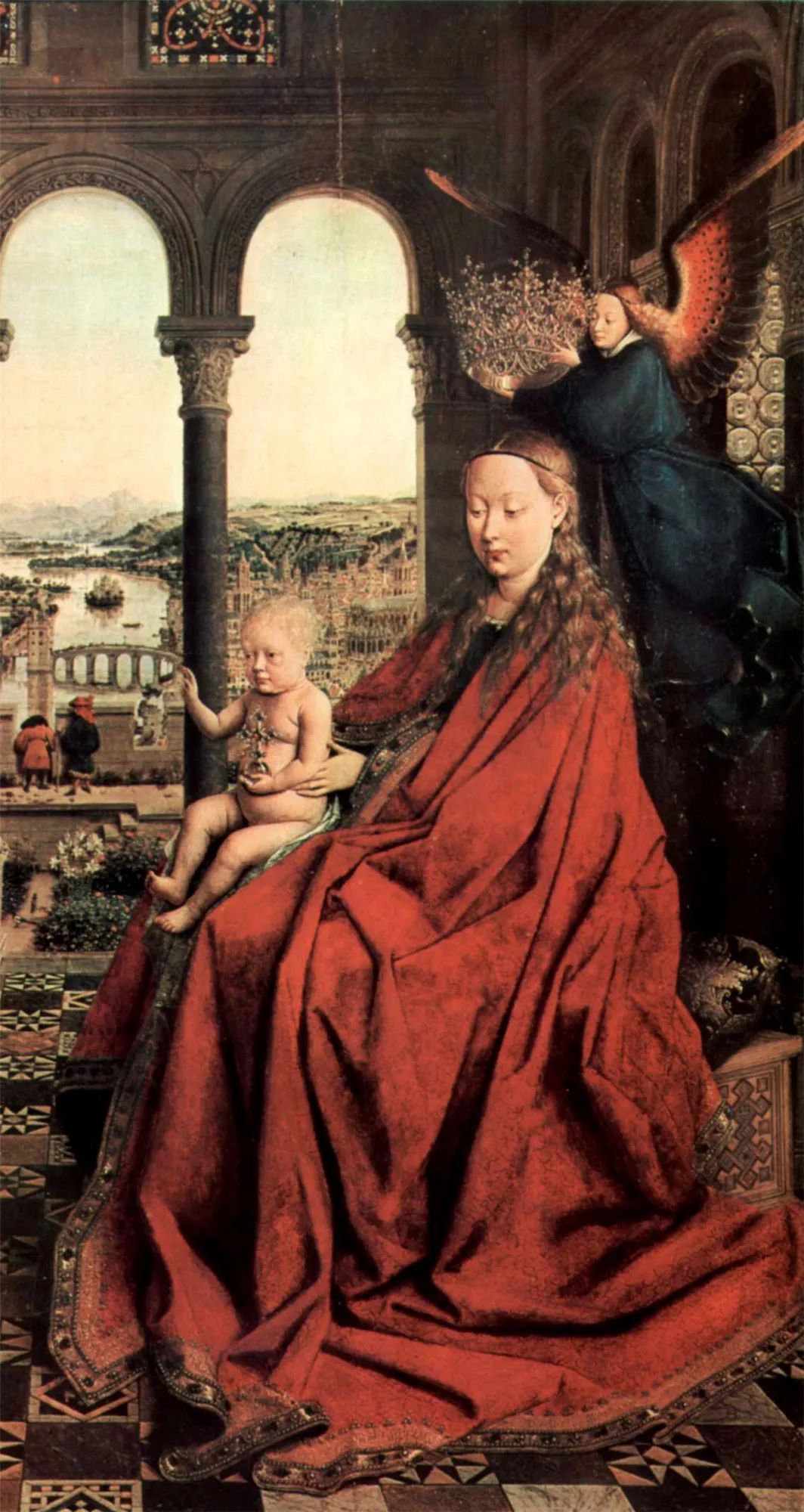 油画《宰相罗林的圣母》(1435,局部) 弗拉芒画家扬·范·艾克 作