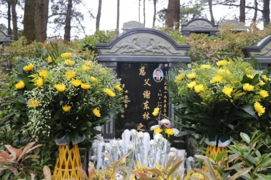 在庄严肃穆的凤凰山公墓,党员干警向谢东林同志敬献花篮,依次向谢东林