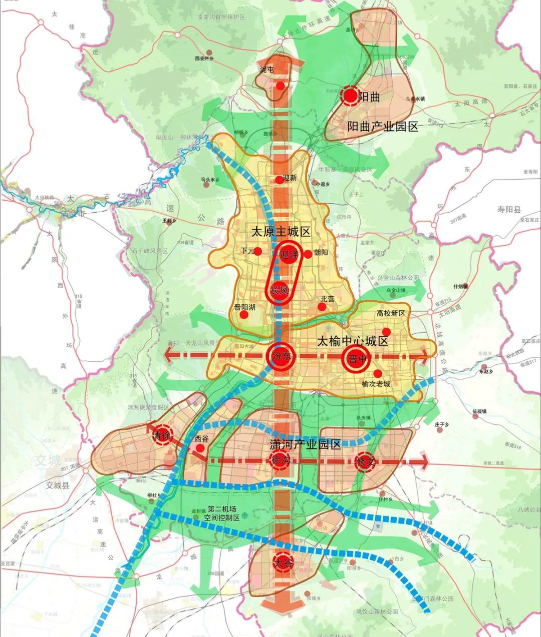 太原都市區城市空間結構規劃 圖片來源:山西省住建廳