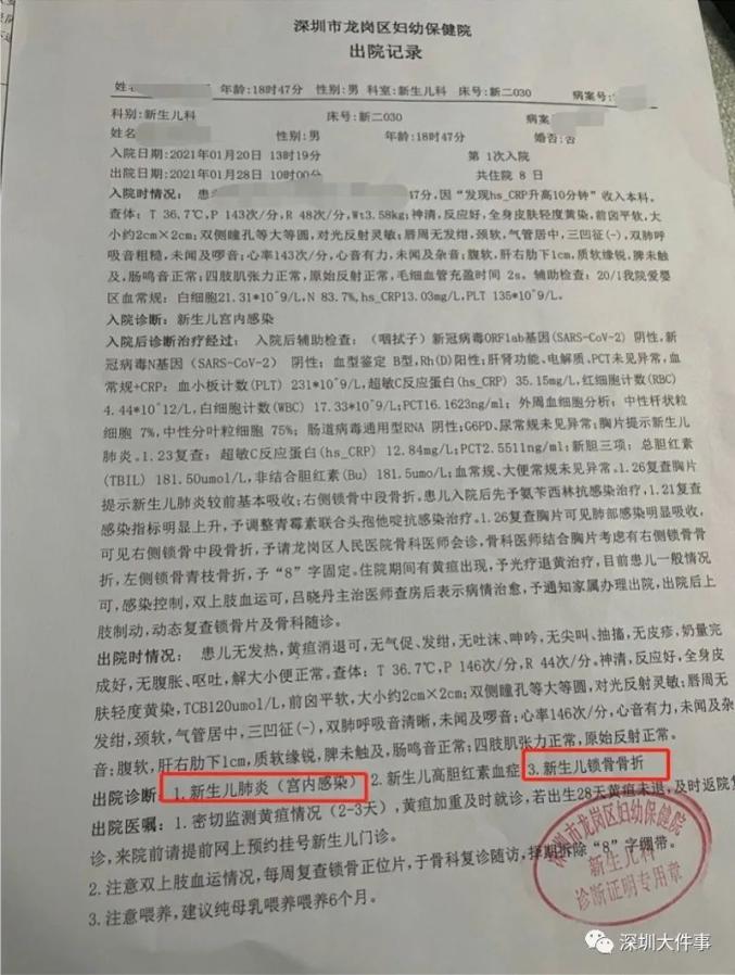 深圳一家医院同日出生两婴儿都锁骨骨折,家长索赔万元遭拒