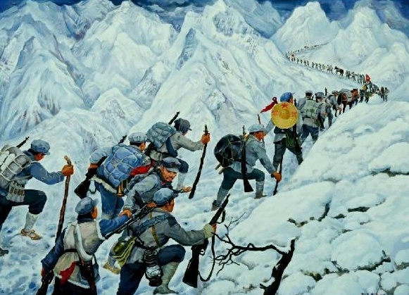 红军战士英雄汉,万里长征不怕难.2夹金山顶冬犹在,皑皑白雪忆长征.