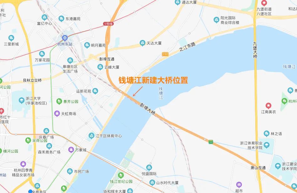 杭州市區段改建工程中地面道路的過江通道,錢塘江新建大橋上層的雙向