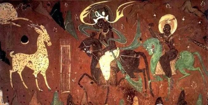 壁画"飞天擎箜篌,莫高窟第285窟-南壁(西魏)(图片来源:敦煌研究院)