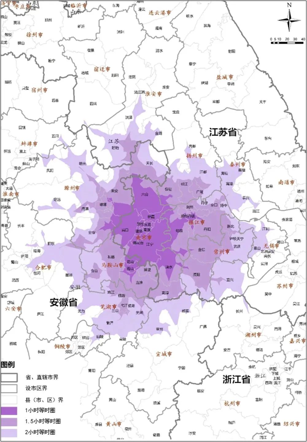 图2 南京都市圈交通等时圈示意图