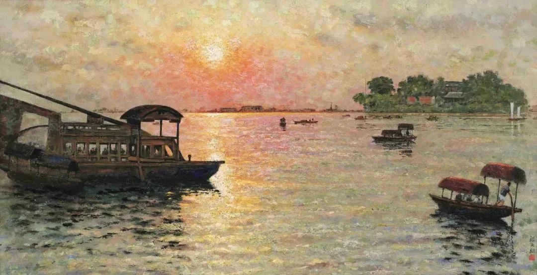 南湖红船油画彩绘图片