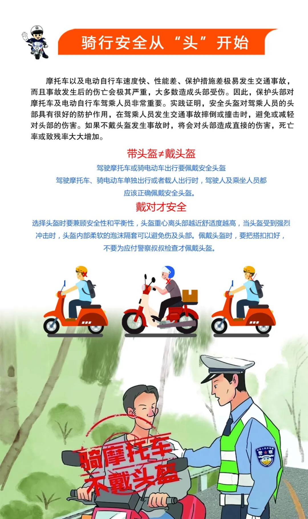 摩托車時規範使用安全頭盔乘車時無論是前排還是後排均要正確使用安全