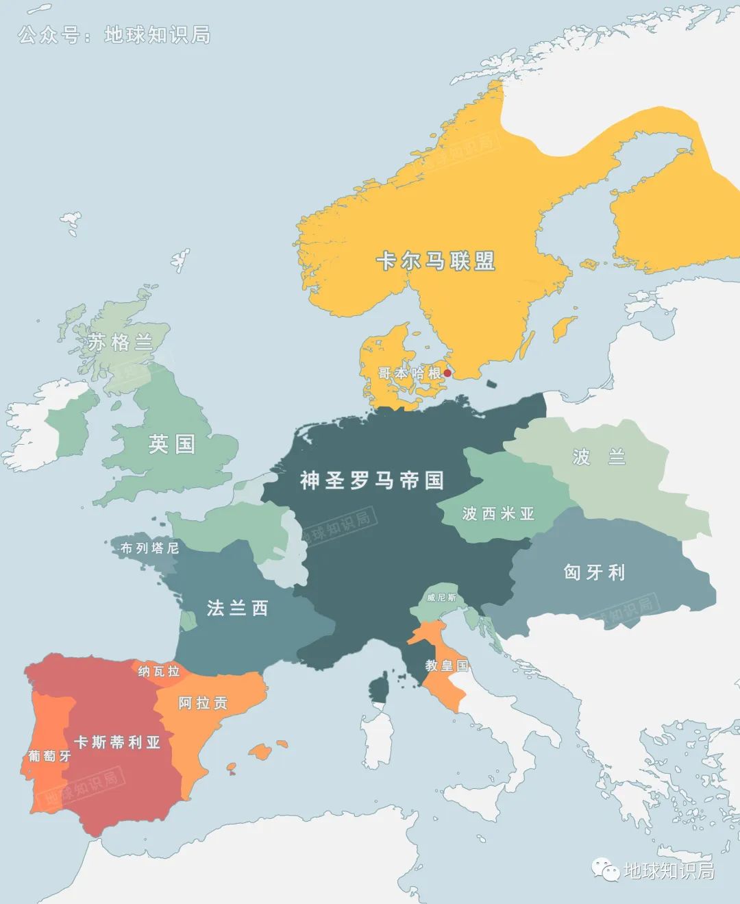 北欧三国合体为卡尔马联盟,表面上实力大增▼1423年欧洲大致状况其实