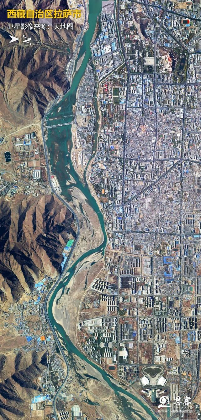 卫星影像来源:天地图 ▲拉萨市八廓街区域,距今已经有1300年的历史,较