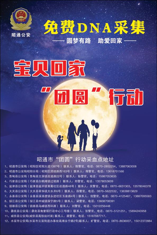 同时也请 失踪被拐儿童的父母和疑似被拐儿童 前往昭通"团圆"行动各