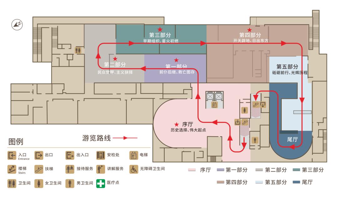中共一大纪念馆展厅参观示意图