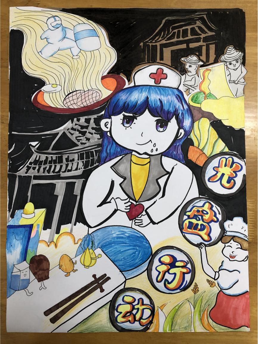 小手拉大手莲都妇联制止餐饮浪费使用公筷公勺主题儿童画展示①