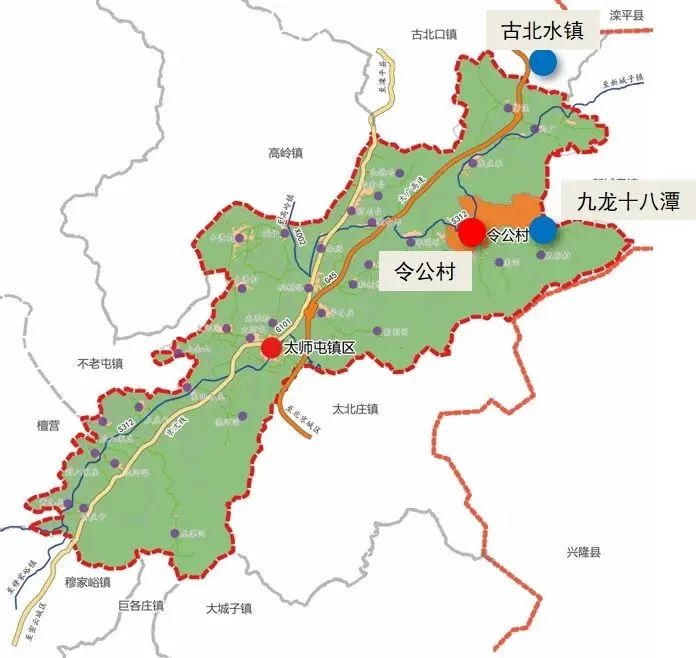 令公村在太师屯镇的位置