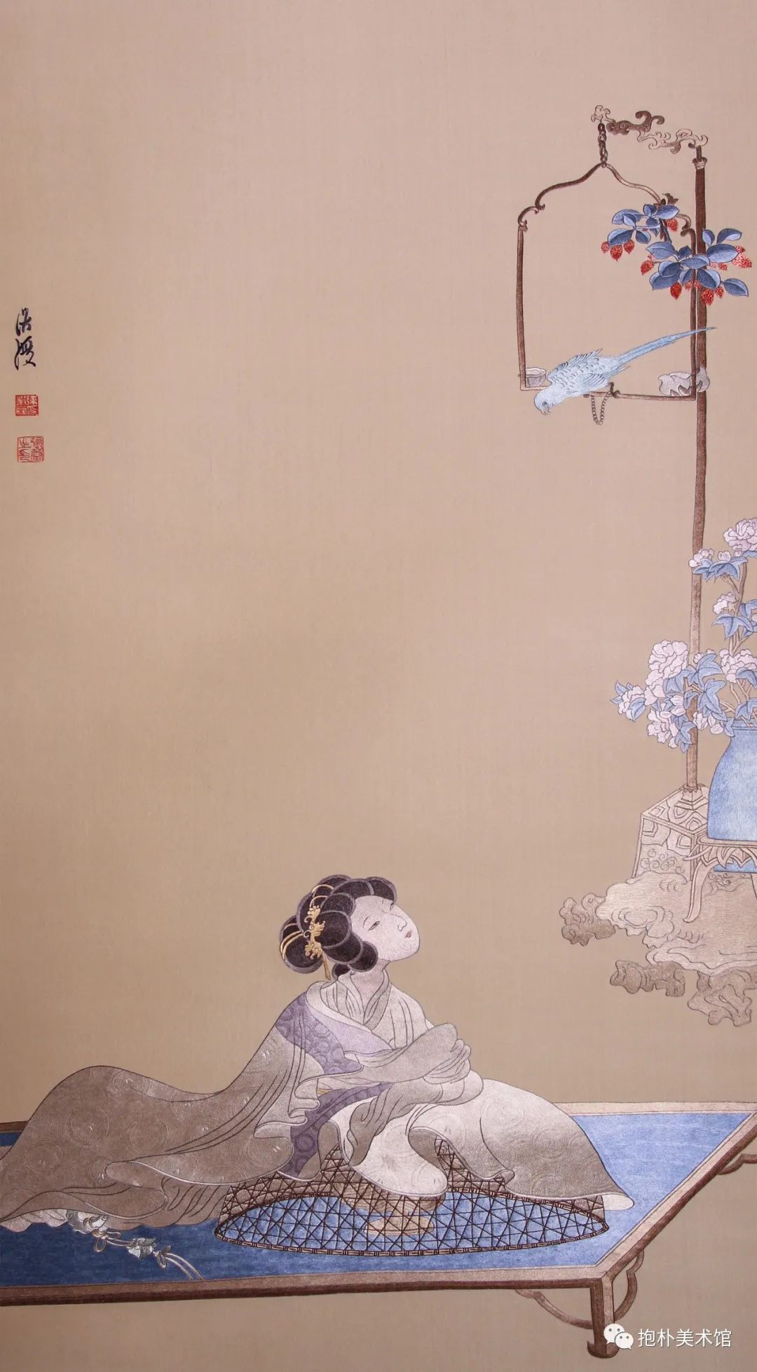 图|张蕾 南通仿真绣《斜倚熏笼图》图|唐明敏 上海绒绣《她在丛中笑