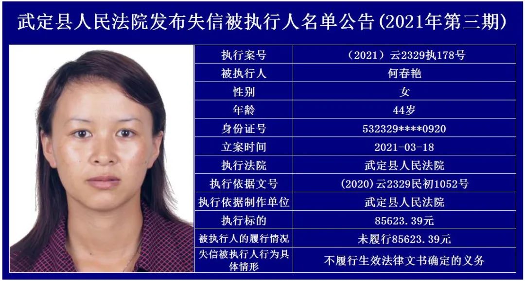 62人62人武定县人民法院失信被执行人曝光台2021年03期