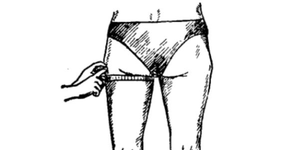 测量方法:用皮尺水平围绕在大腿的最上部位,臀折线下进行测量