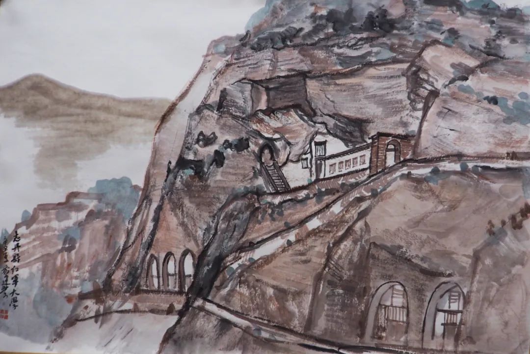 乔建业《乾坤湾 纸本设色44cm x 65cm 2021年乔建业《延安杨家岭》