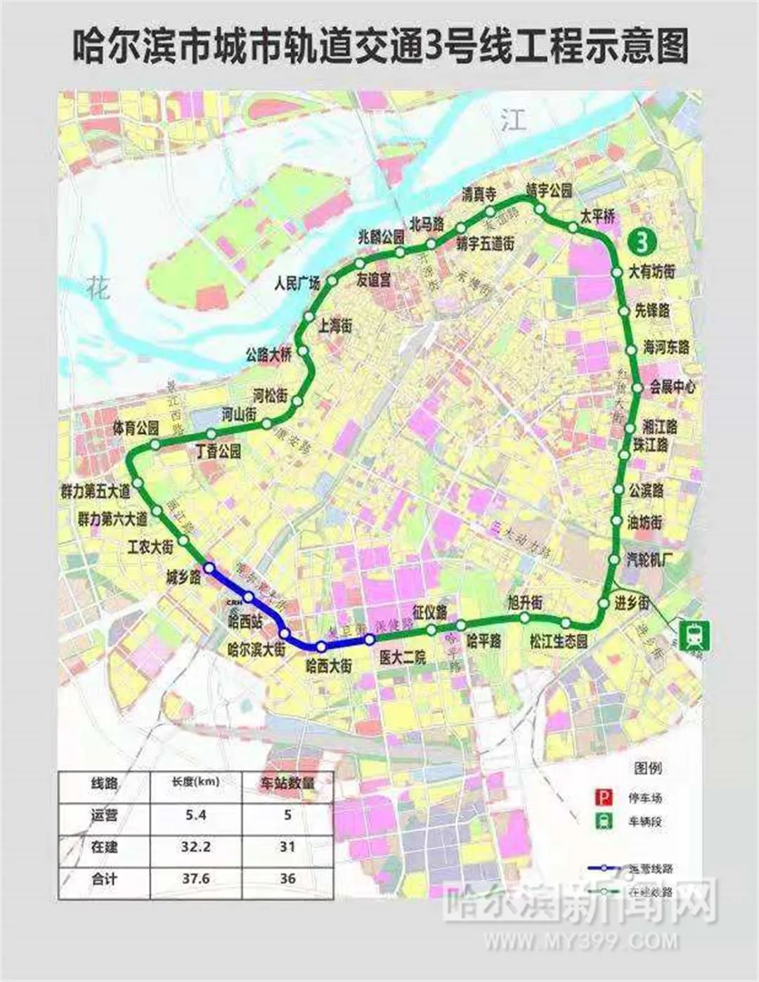 今日起哈爾濱地鐵3號線二期東南半環19座車站間開始空載試運行