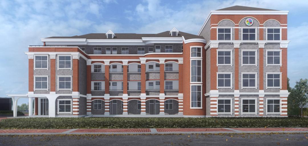 校园一号楼效果图建筑外立面改造今年暑假期间,茸一中学启动了校园