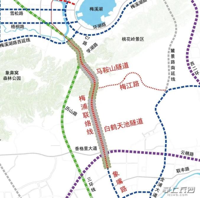 根據規劃設計,梅浦聯絡線(學湖路-香格里大道)北接已建成的梅浦聯絡線