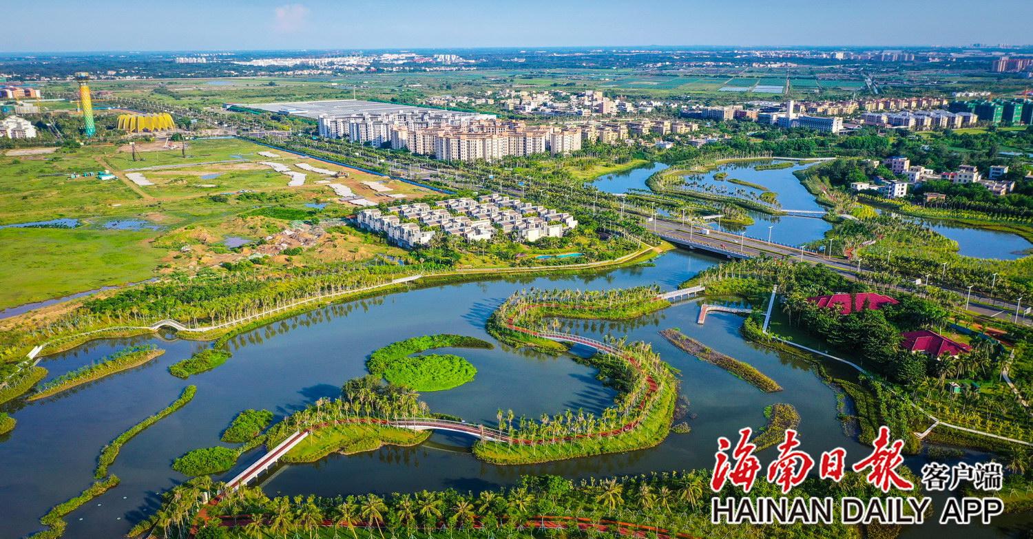 海口江东新区道孟河生态修复后美景初现