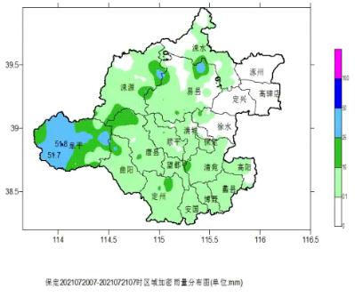 4毫米,中雨及以上降水主要分佈在阜平,淶源,易縣和唐縣.全市